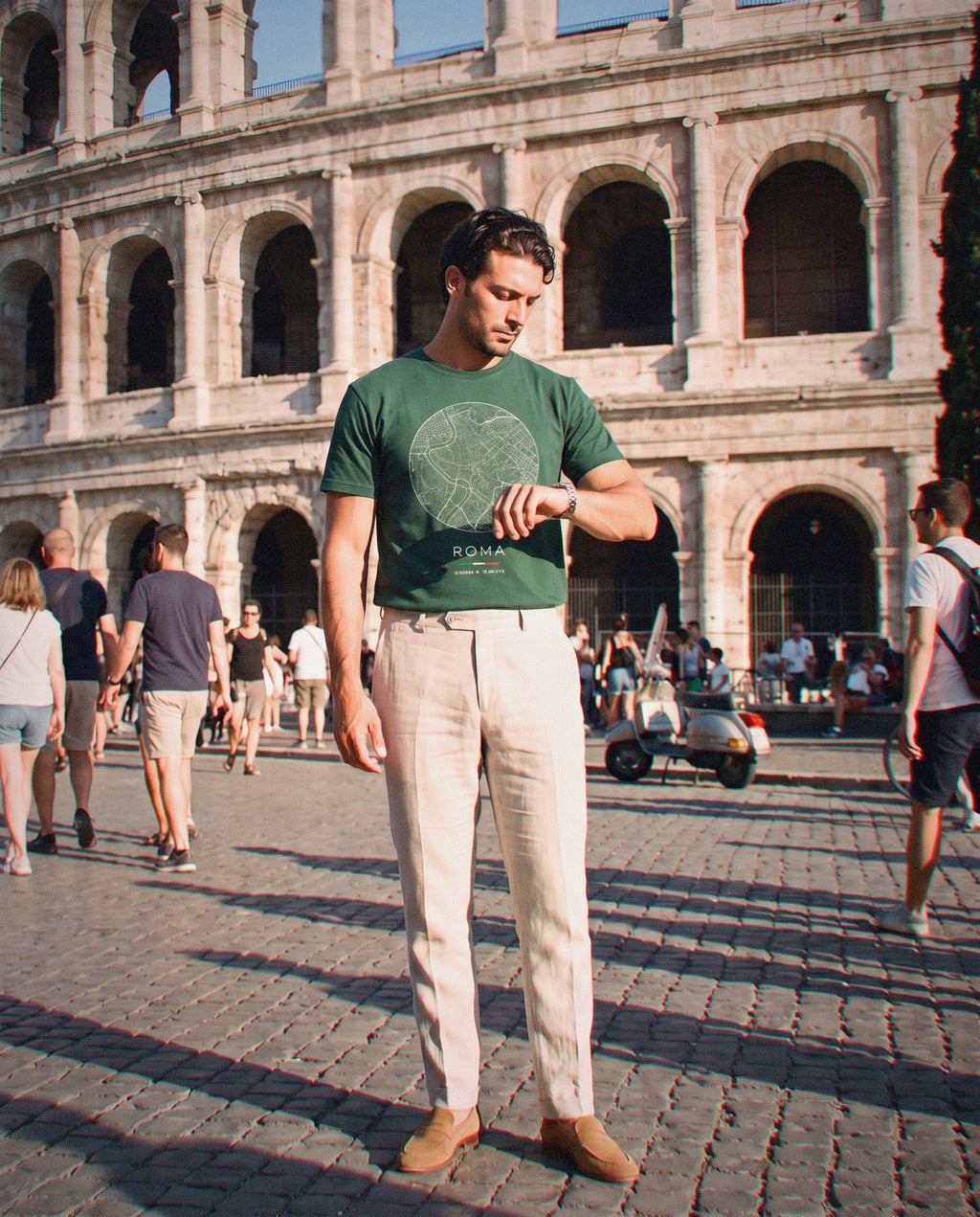 Rome map t-shirt worn, front view, Rome