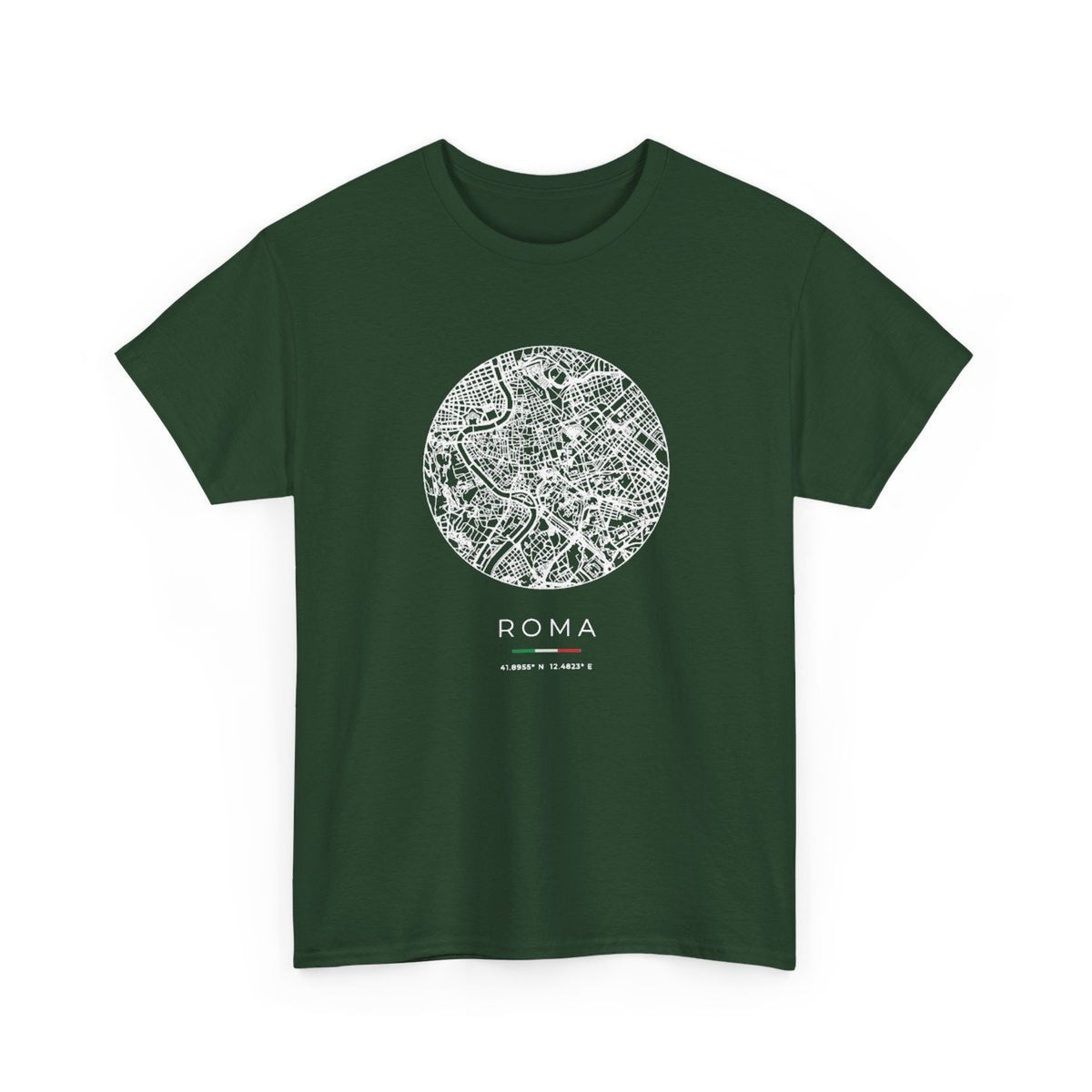 Rome Street Map T-Shirt, Circle Map, Forest Green, Italy Travel Gift, flat lay