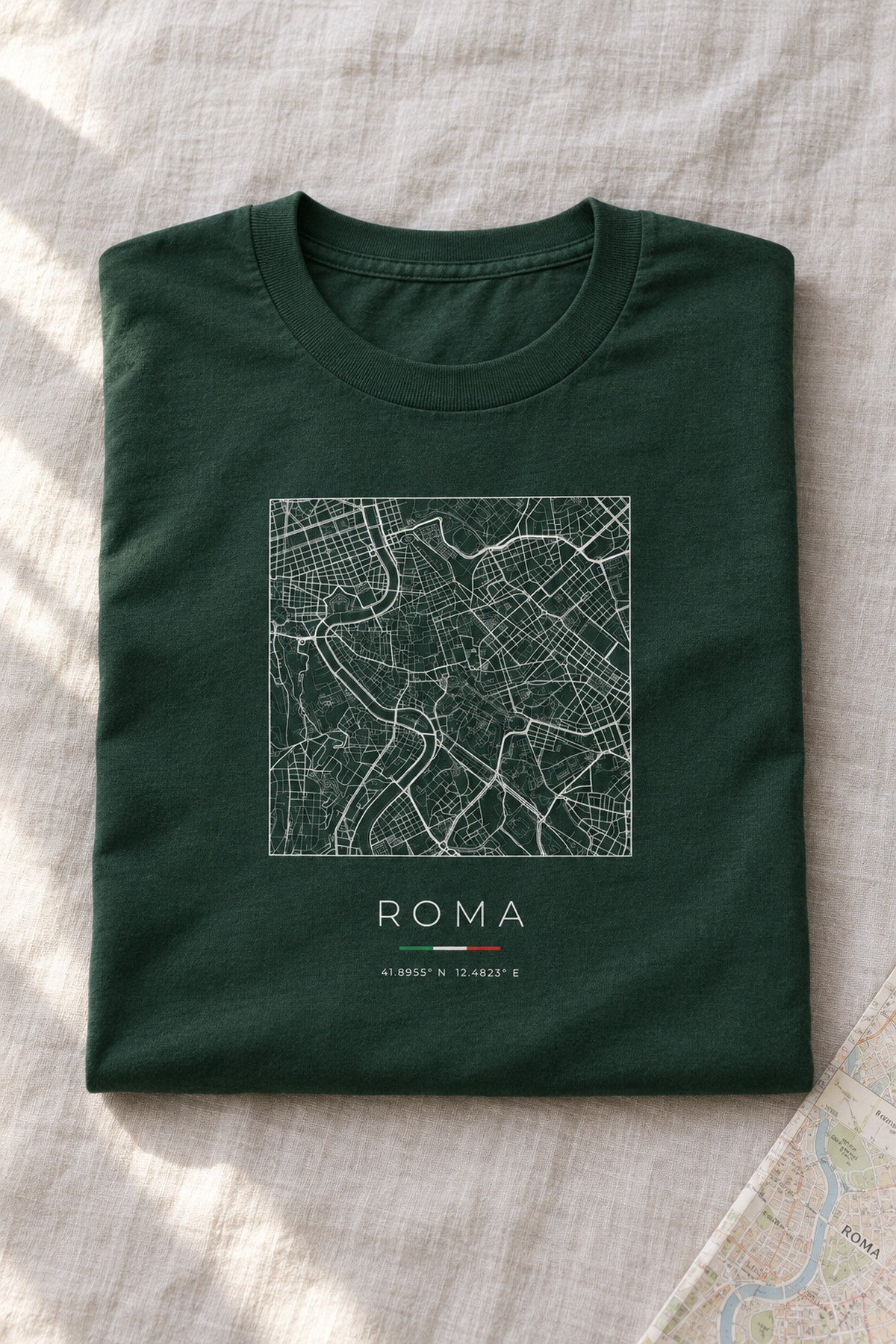 Rome map t-shirt folded flat, front print