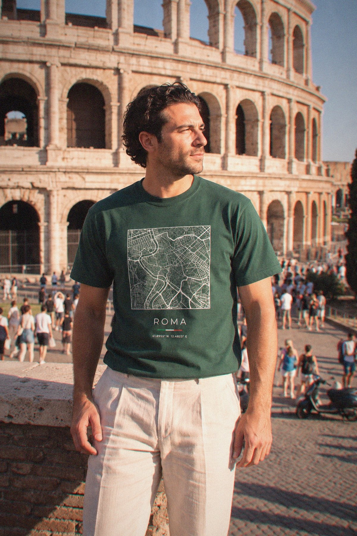 Rome map t-shirt worn, three-quarter view, Rome