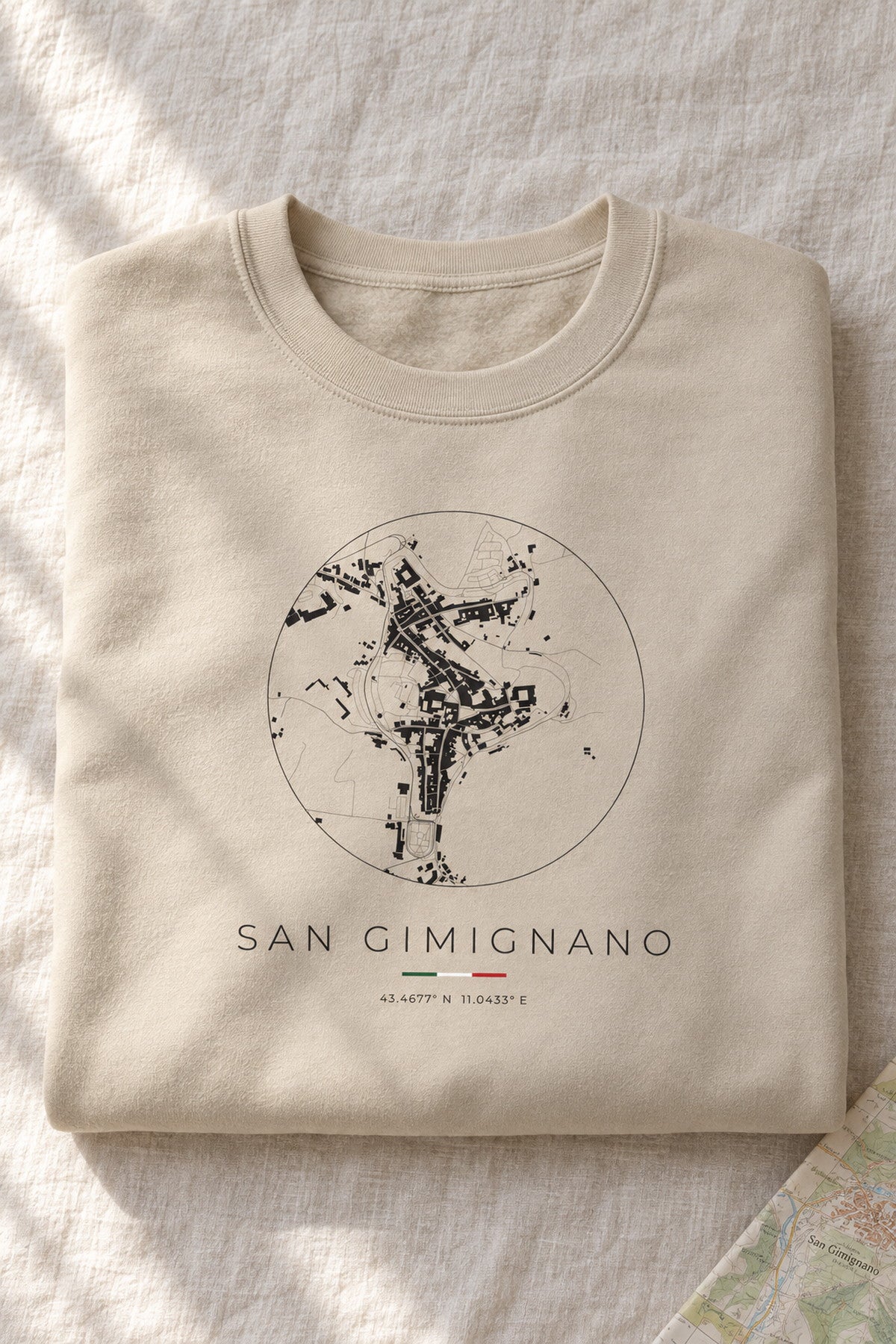 San Gimignano map sweatshirt folded flat, front print