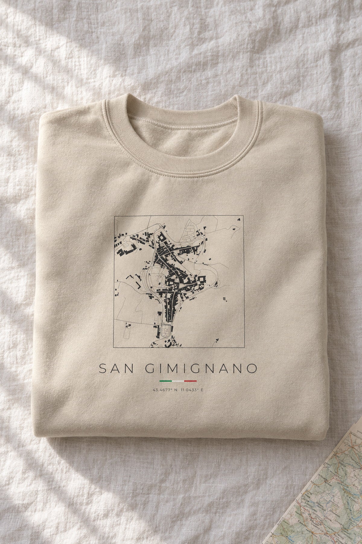 San Gimignano map sweatshirt folded flat, front print