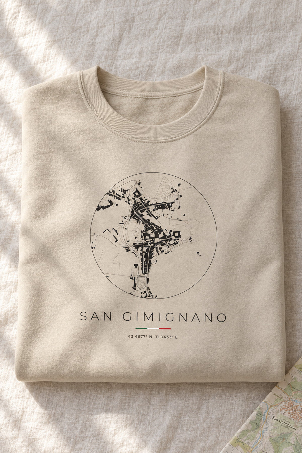 San Gimignano map sweatshirt folded flat, front print