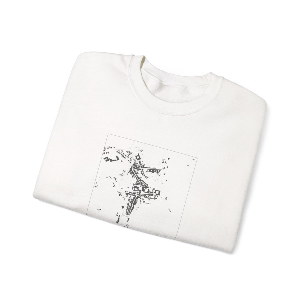San Gimignano square street map printed on the white crewneck sweatshirt, studio view
