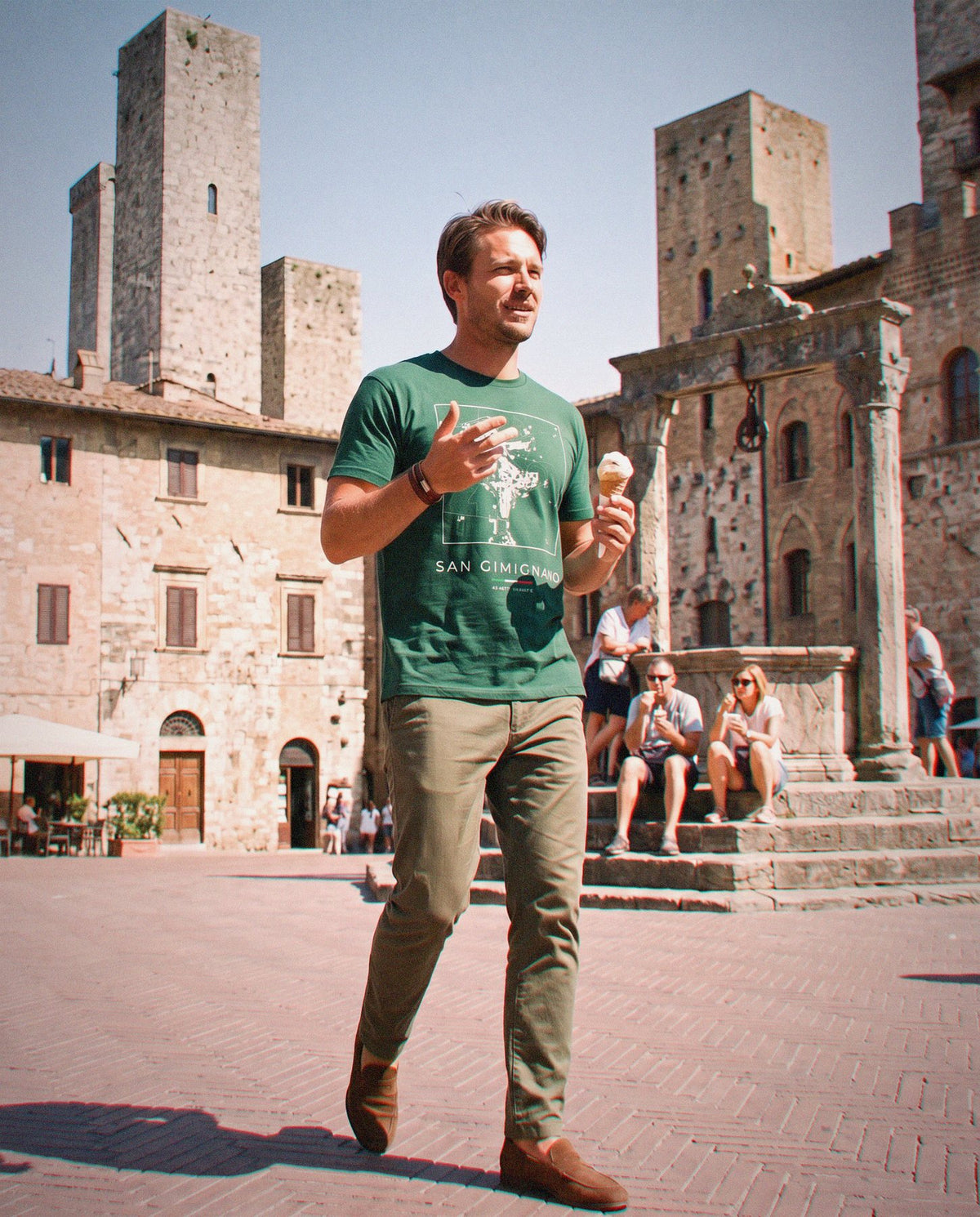 San Gimignano map t-shirt worn, front view, San Gimignano