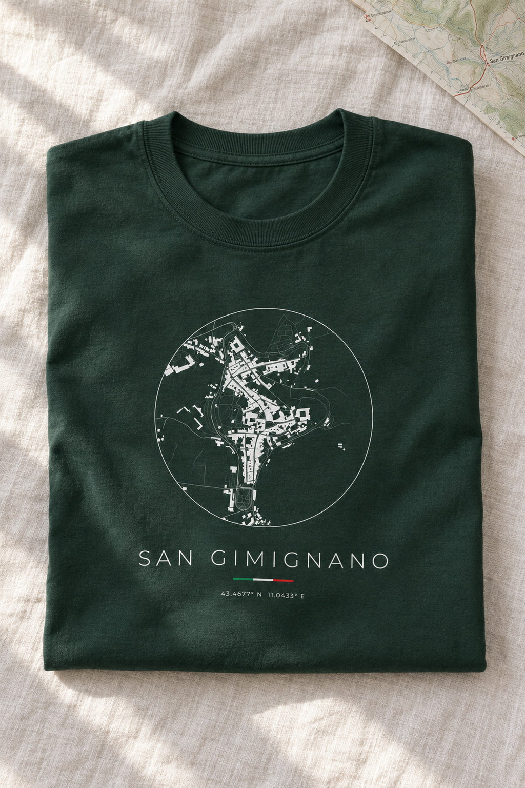 San Gimignano map t-shirt folded flat, front print