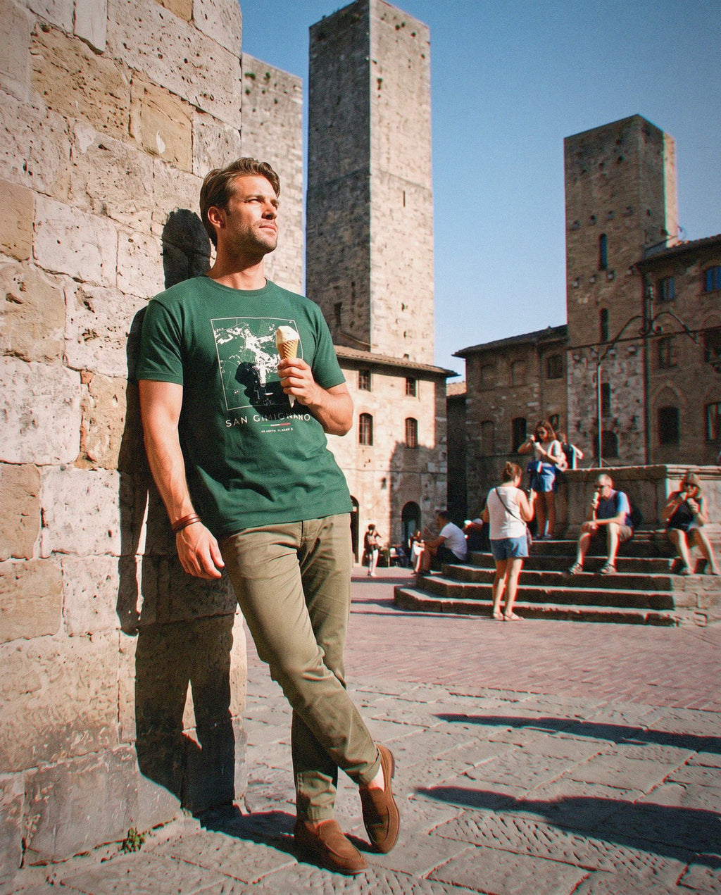 San Gimignano map t-shirt worn, front view, San Gimignano