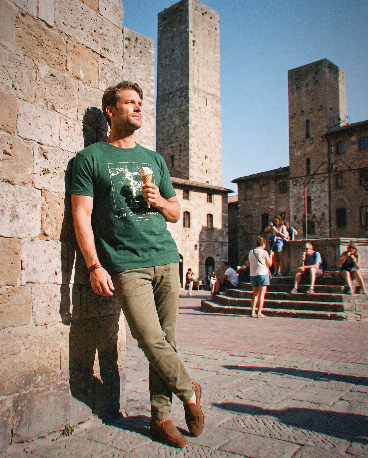 San Gimignano map t-shirt worn, front view, San Gimignano