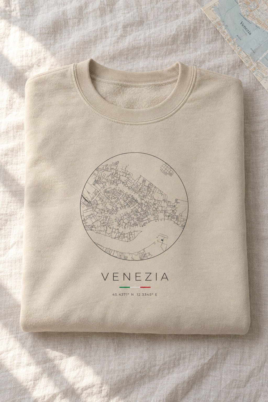 Venice map sweatshirt folded flat, front print