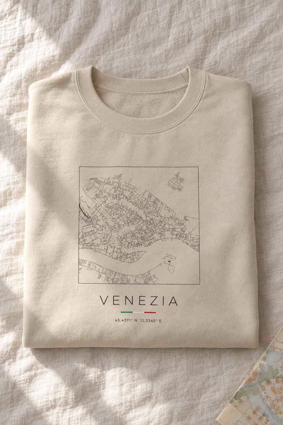 Venice map sweatshirt folded flat, front print