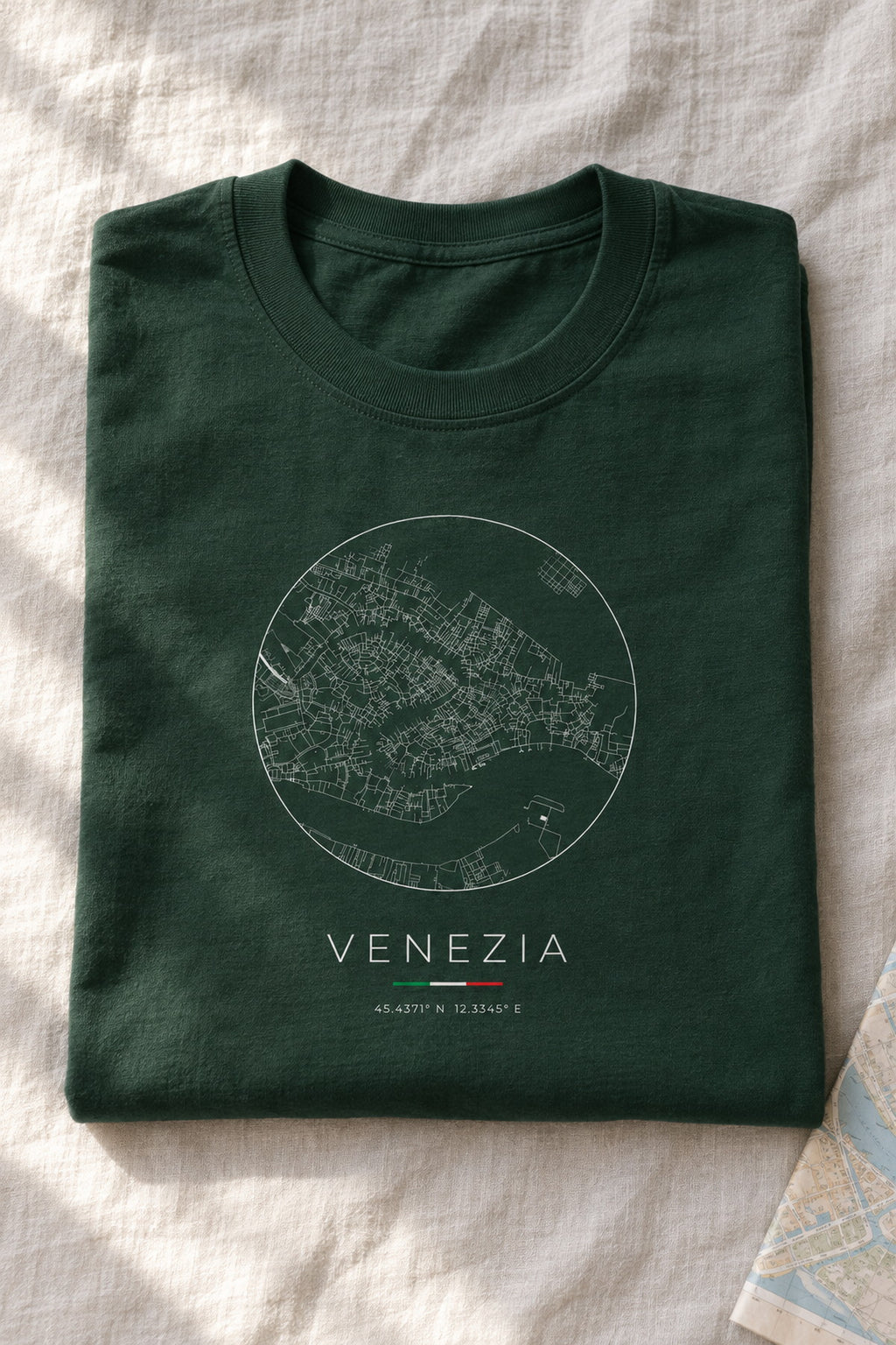 Venice map t-shirt folded flat, front print