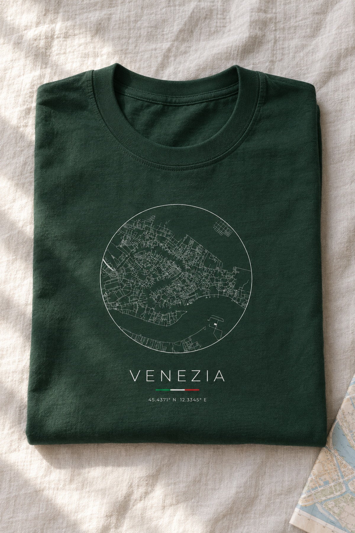 Venice map t-shirt folded flat, front print