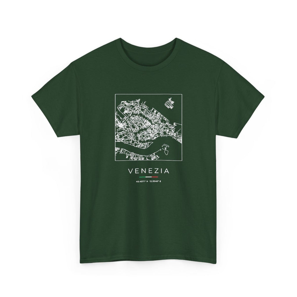Venice Street Map T-Shirt, Square Map, Forest Green, Italy Travel Gift, flat lay