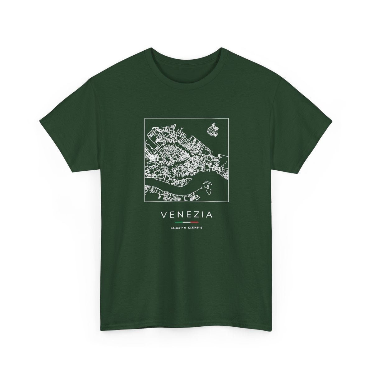 Venice Street Map T-Shirt, Square Map, Forest Green, Italy Travel Gift, flat lay