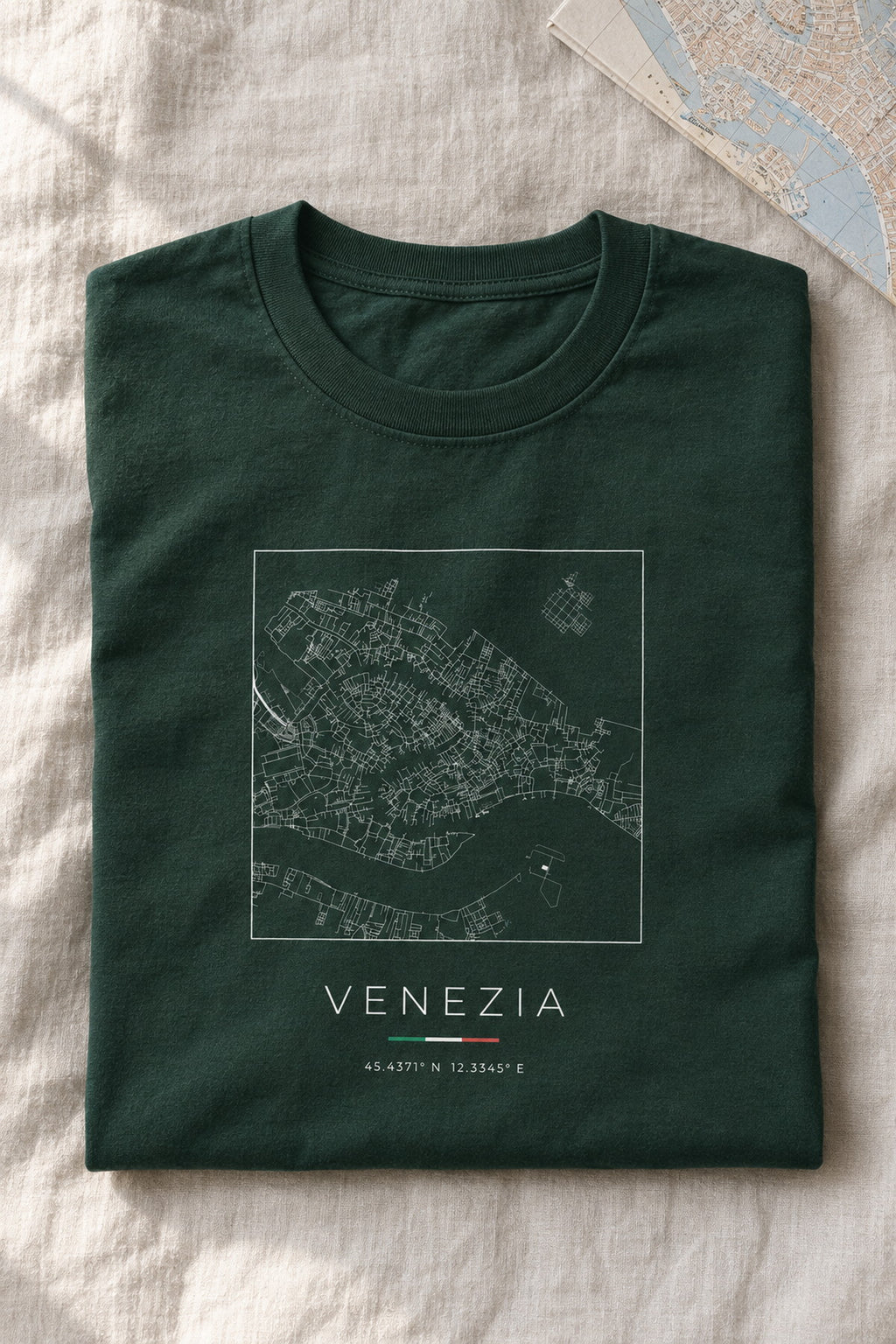 Venice map t-shirt folded flat, front print